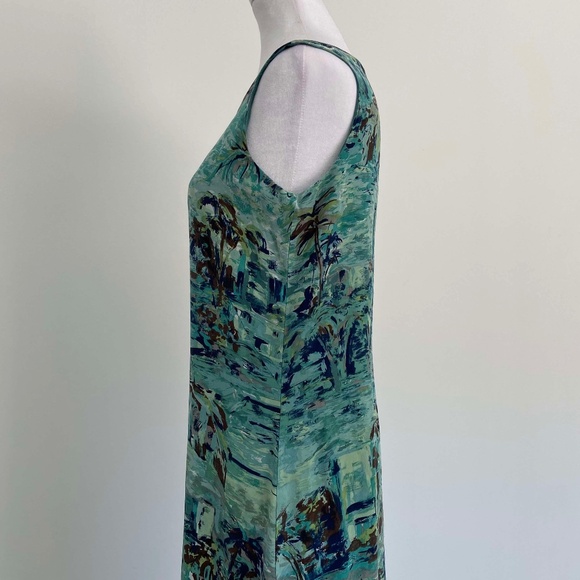 100% SILK MAXI DRESS SUMMER BEACHY VACATION PAINTED RESORTWEAR TROPICAL ABSTRACT - Picture 7 of 8